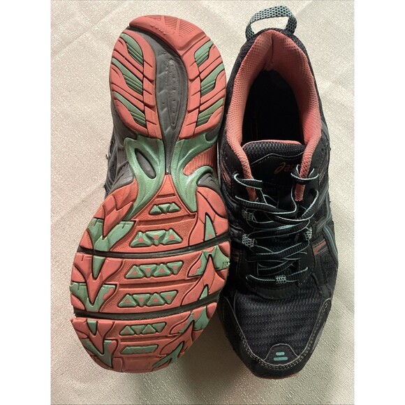 Asics Gel Venture 5 Black Mint Coral Trail Running Shoes Women’s Sz 8 - Picture 9 of 10